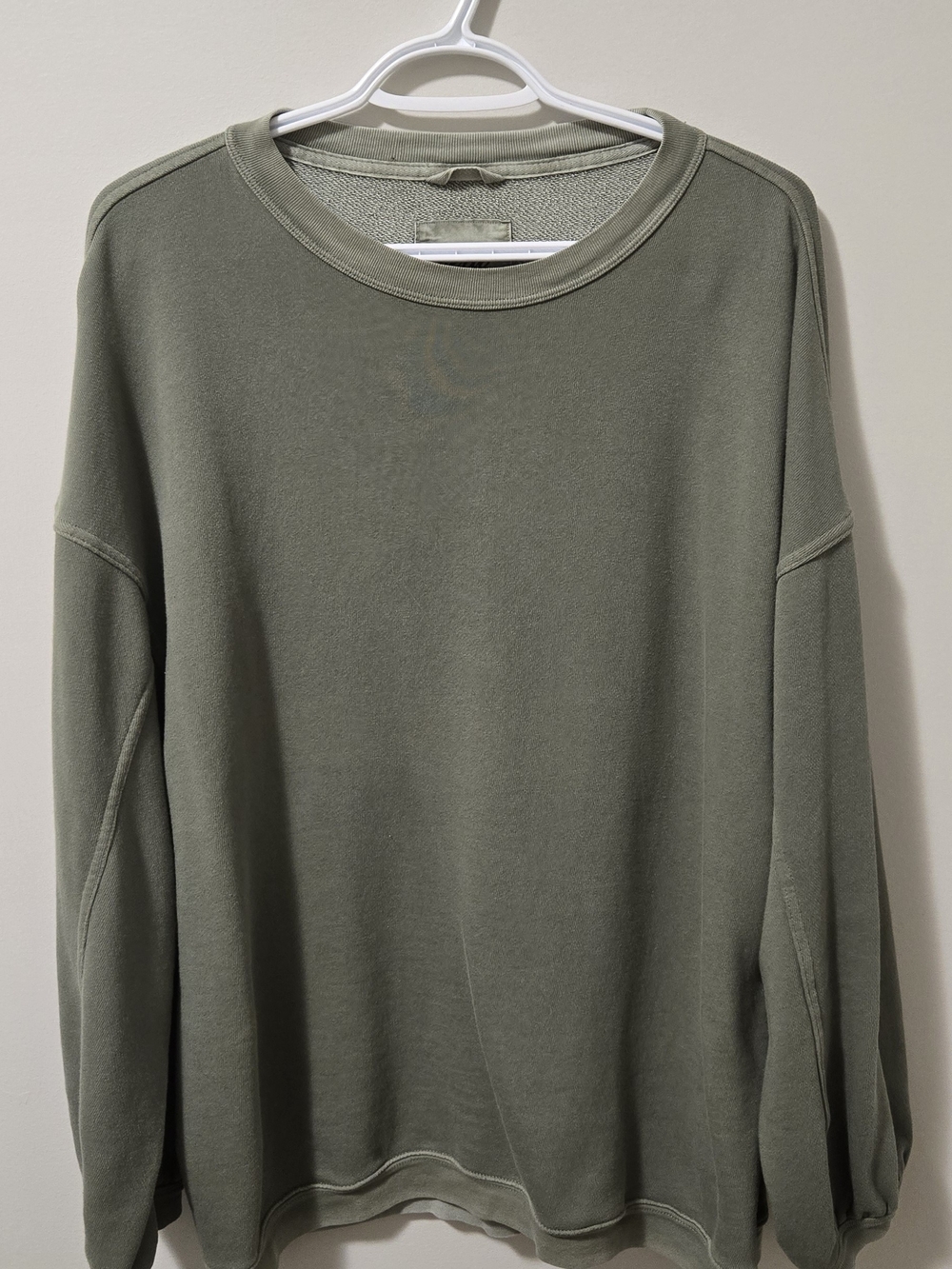 Aerie Olive Green Disstressed Crewneck Sweater